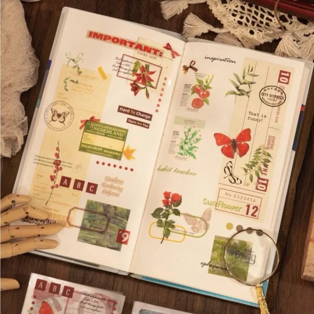 Set of 100 Small Sheets of Vintage Style Stickers